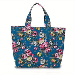 Vintage Flower Pattern Tote Bag Lightweight Large Capacity Storage Bag