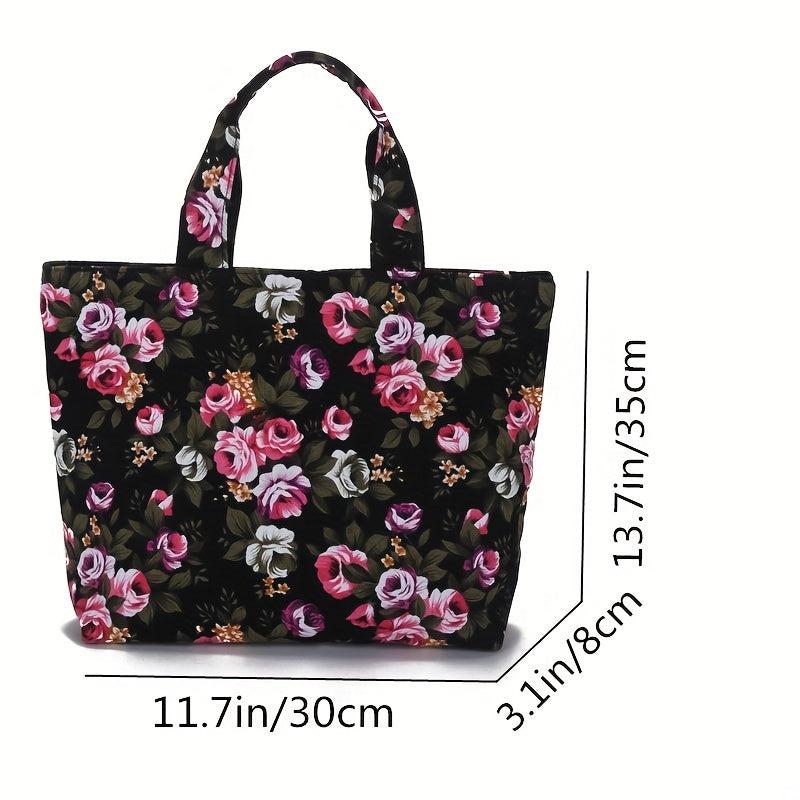 Vintage Flower Pattern Tote Bag Lightweight Large Capacity Storage Bag