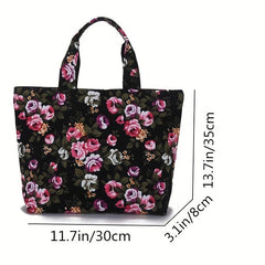 Vintage Flower Pattern Tote Bag Lightweight Large Capacity Storage Bag