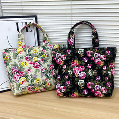 Vintage Flower Pattern Tote Bag Lightweight Large Capacity Storage Bag