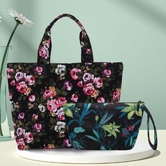 Vintage Flower Pattern Tote Bag Lightweight Large Capacity Storage Bag