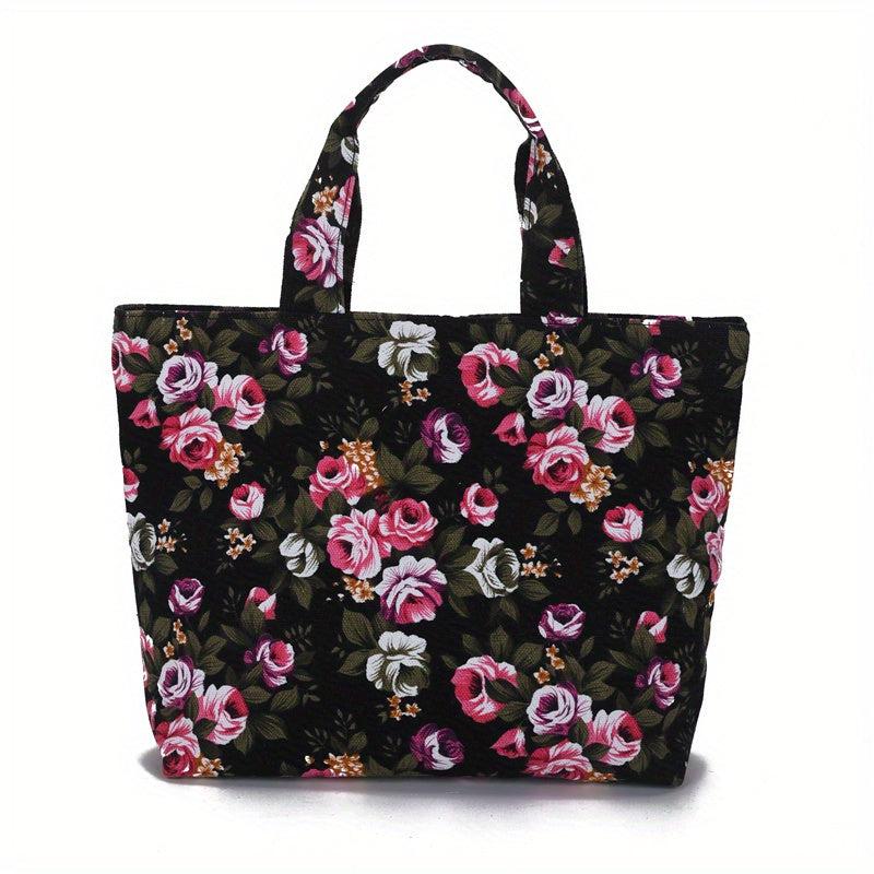 Vintage Flower Pattern Tote Bag Lightweight Large Capacity Storage Bag