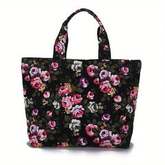 Vintage Flower Pattern Tote Bag Lightweight Large Capacity Storage Bag