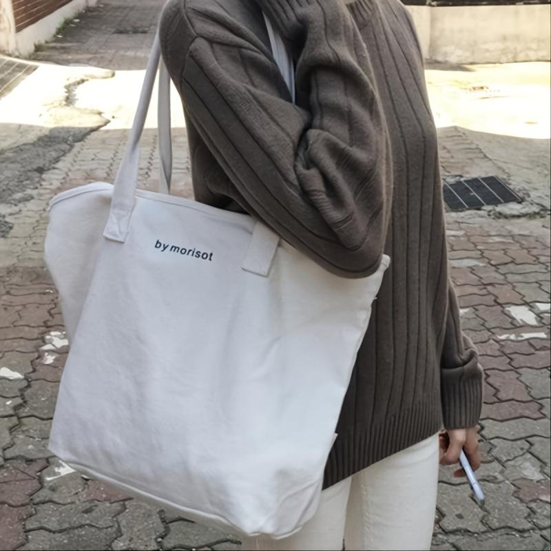 Letter Graphic Tote Bag Women's Canvas Handbag For School & Shopping