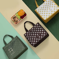Floral Pattern Thermal Storage Box Insulated Lunch Bag