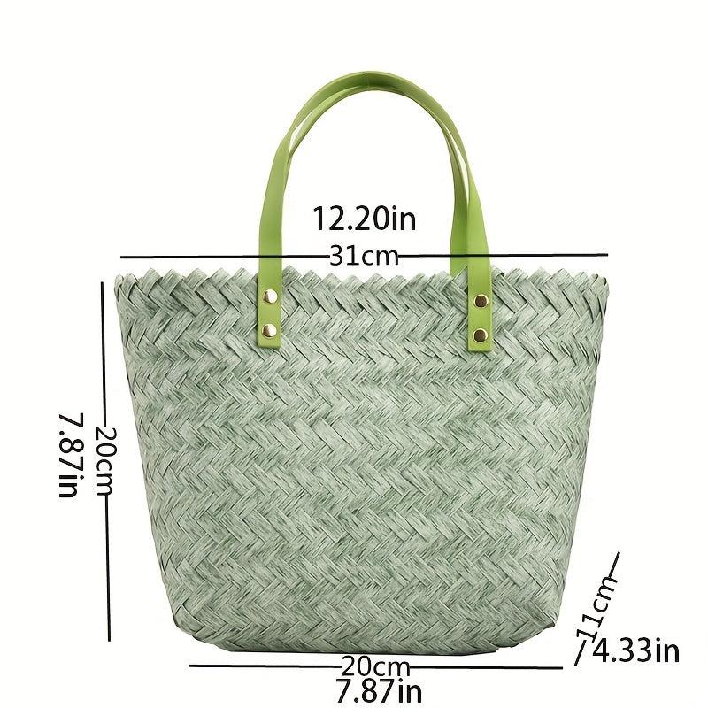 Summer Woven Basket Large Capacity Straw Handbag Boho Style Beach Bag