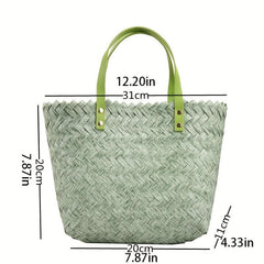 Summer Woven Basket Large Capacity Straw Handbag Boho Style Beach Bag