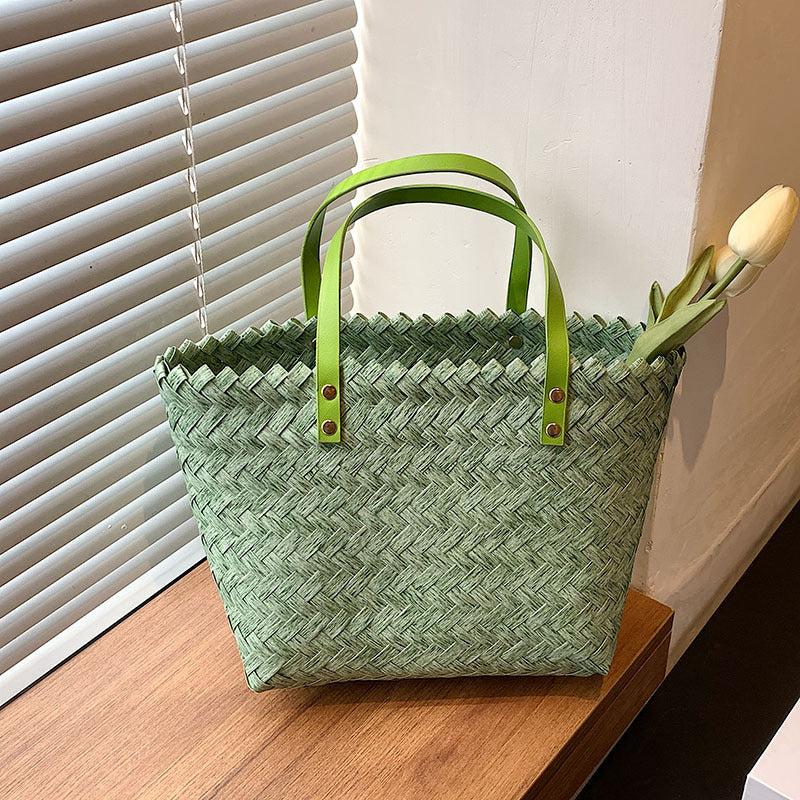 Summer Woven Basket Large Capacity Straw Handbag Boho Style Beach Bag
