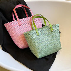 Summer Woven Basket Large Capacity Straw Handbag Boho Style Beach Bag
