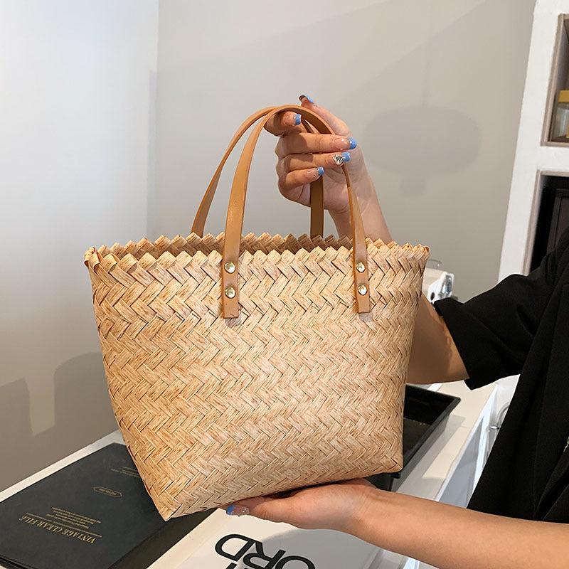 Summer Woven Basket Large Capacity Straw Handbag Boho Style Beach Bag