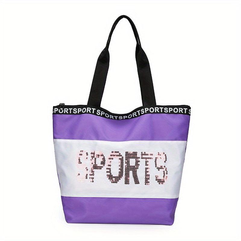 Sequins Letter Tote Bag Contrast Shoulder Bag Travel Bag