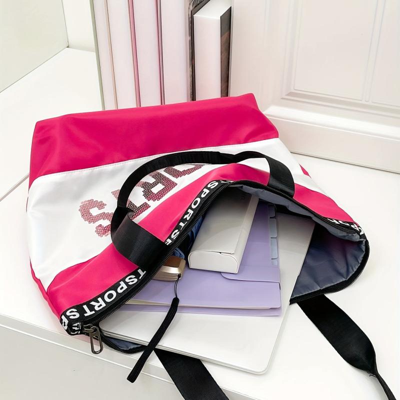 Sequins Letter Tote Bag Contrast Shoulder Bag Travel Bag
