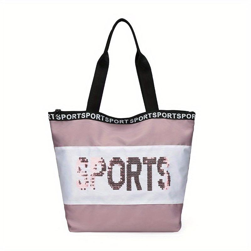 Sequins Letter Tote Bag Contrast Shoulder Bag Travel Bag