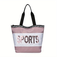 Sequins Letter Tote Bag Contrast Shoulder Bag Travel Bag