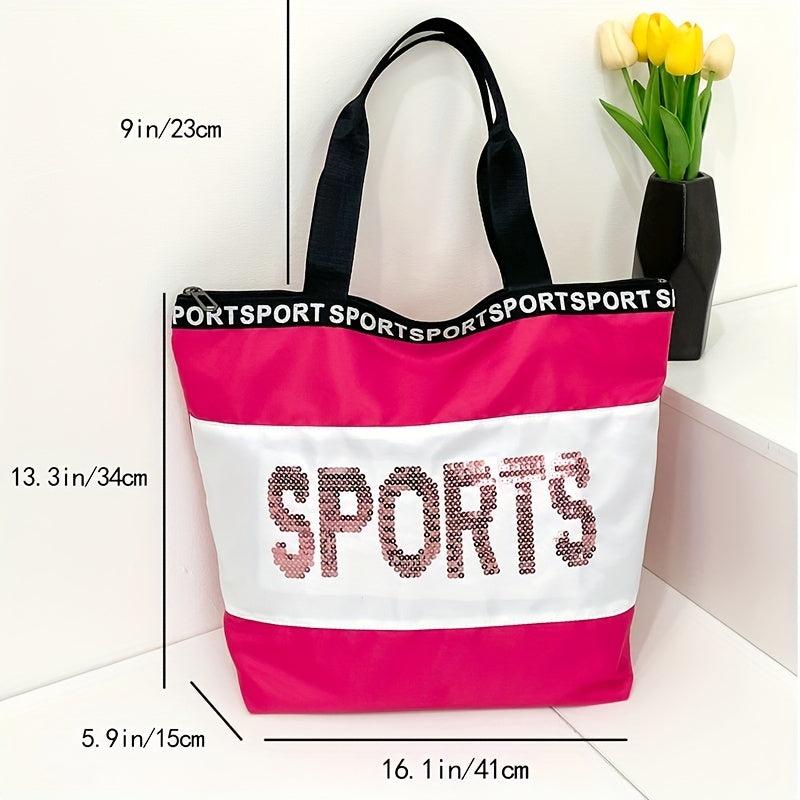 Sequins Letter Tote Bag Contrast Shoulder Bag Travel Bag