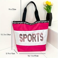 Sequins Letter Tote Bag Contrast Shoulder Bag Travel Bag