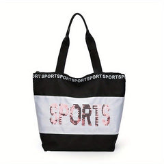 Sequins Letter Tote Bag Contrast Shoulder Bag Travel Bag