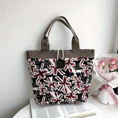 Leaf Print Canvas Tote Bag Ethnic Style Large Capacity Shoulder Bag