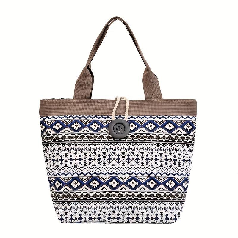 Leaf Print Canvas Tote Bag Ethnic Style Large Capacity Shoulder Bag
