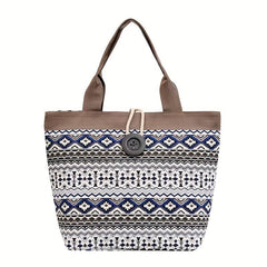 Leaf Print Canvas Tote Bag Ethnic Style Large Capacity Shoulder Bag