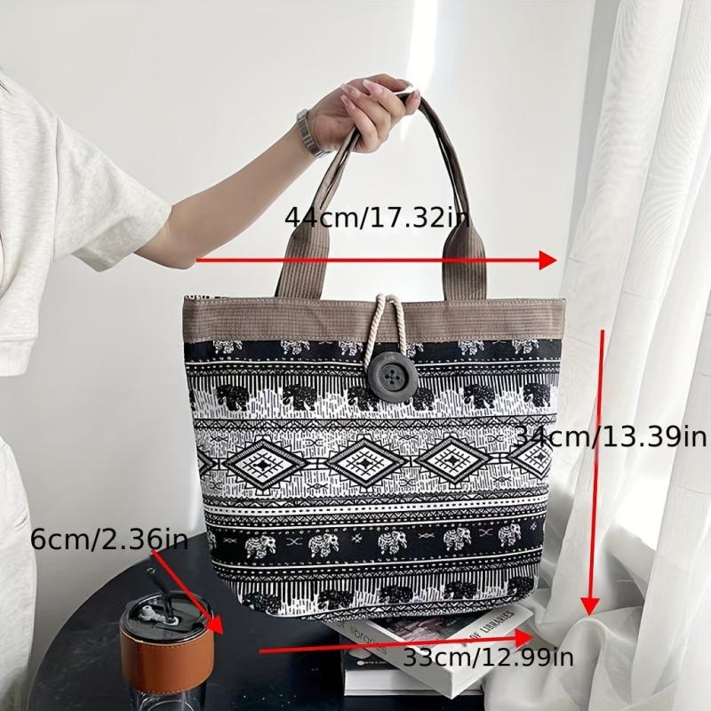 Leaf Print Canvas Tote Bag Ethnic Style Large Capacity Shoulder Bag