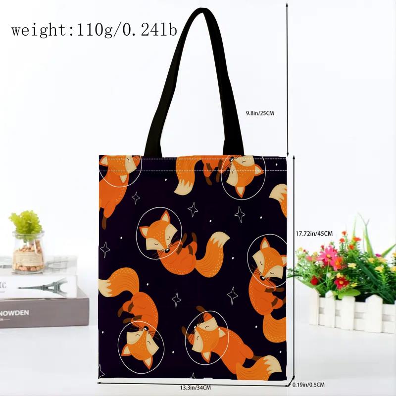 Fox Print Canvas Tote Bag Large Reusable Shopping Bag
