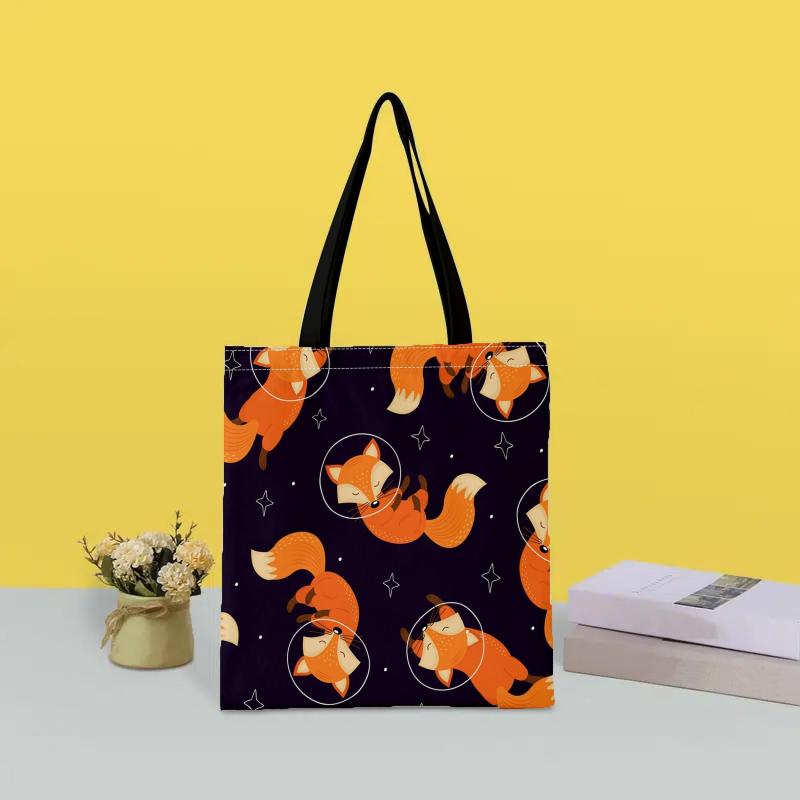 Fox Print Canvas Tote Bag Large Reusable Shopping Bag