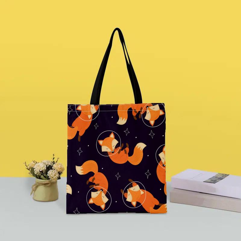 Fox Print Canvas Tote Bag Large Reusable Shopping Bag