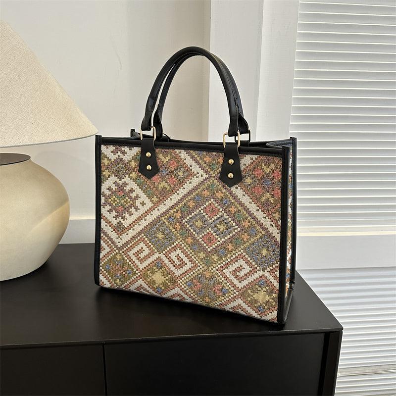 Vintage Ethnic Style Tote Bag Large Capacity Satchel Bag Women's Handbag & Purse