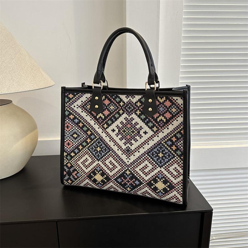 Vintage Ethnic Style Tote Bag Large Capacity Satchel Bag Women's Handbag & Purse
