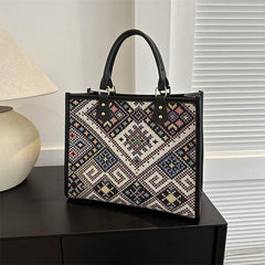 Vintage Ethnic Style Tote Bag Large Capacity Satchel Bag Women's Handbag & Purse