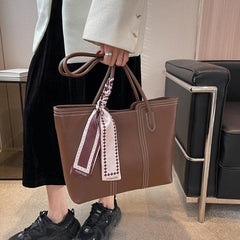 Vintage Vegan Leather Tote Bag Large Capacity Shoulder Bag For Women