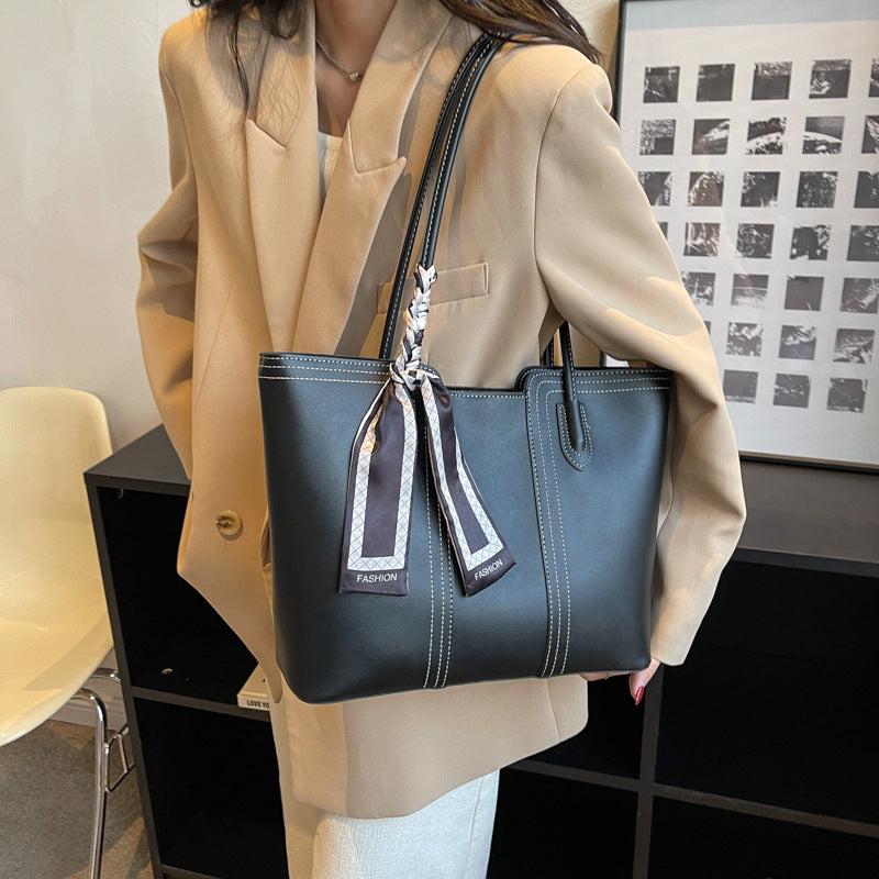 Vintage Vegan Leather Tote Bag Large Capacity Shoulder Bag For Women