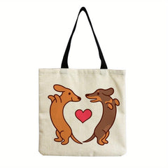 Cartoon Dog Linen Tote Bag with Large Capacity