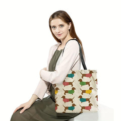 Cartoon Dog Linen Tote Bag with Large Capacity