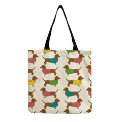 Cartoon Dog Linen Tote Bag with Large Capacity