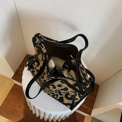 Leopard Print Tote Bag with Rivets & Tassel