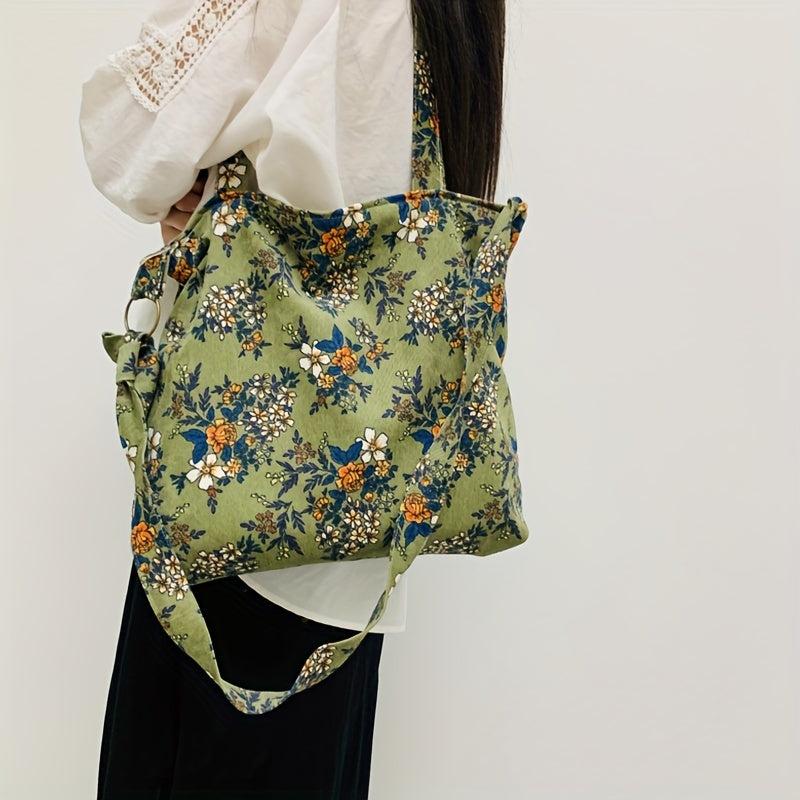 Floral Corduroy Tote Bag Women's Crossbody Bag