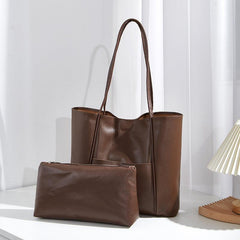 Soft PU Leather Tote Bag with Insert Pouch for Work