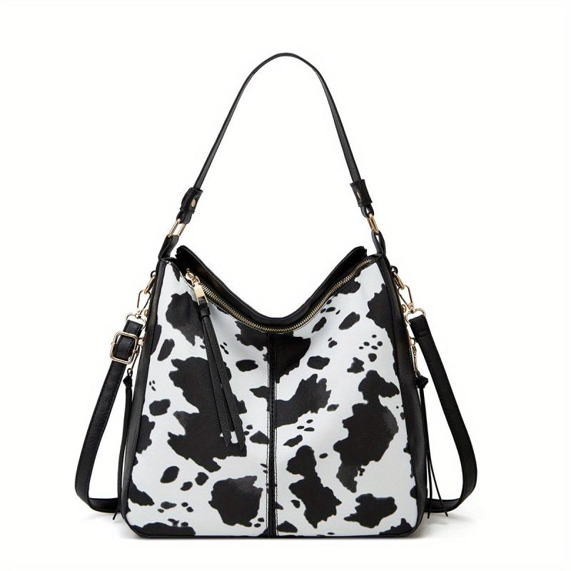 Cow Pattern Tote Bag with Tassel Crossbody - Large Capacity Hobo Bag