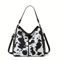 Cow Pattern Tote Bag with Tassel Crossbody - Large Capacity Hobo Bag