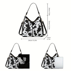 Cow Pattern Tote Bag with Tassel Crossbody - Large Capacity Hobo Bag