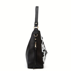 Cow Pattern Tote Bag with Tassel Crossbody - Large Capacity Hobo Bag
