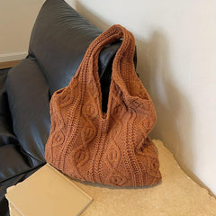 Vintage Crochet Shoulder Bag Solid Woven Knitted Tote Bag