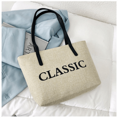 Classic Style Canvas Tote Bag Large Capacity Shoulder Bag