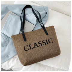 Classic Style Canvas Tote Bag Large Capacity Shoulder Bag