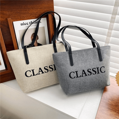 Classic Style Canvas Tote Bag Large Capacity Shoulder Bag