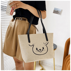 Classic Style Canvas Tote Bag Large Capacity Shoulder Bag