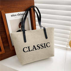 Classic Style Canvas Tote Bag Large Capacity Shoulder Bag
