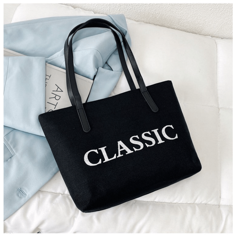 Classic Style Canvas Tote Bag Large Capacity Shoulder Bag